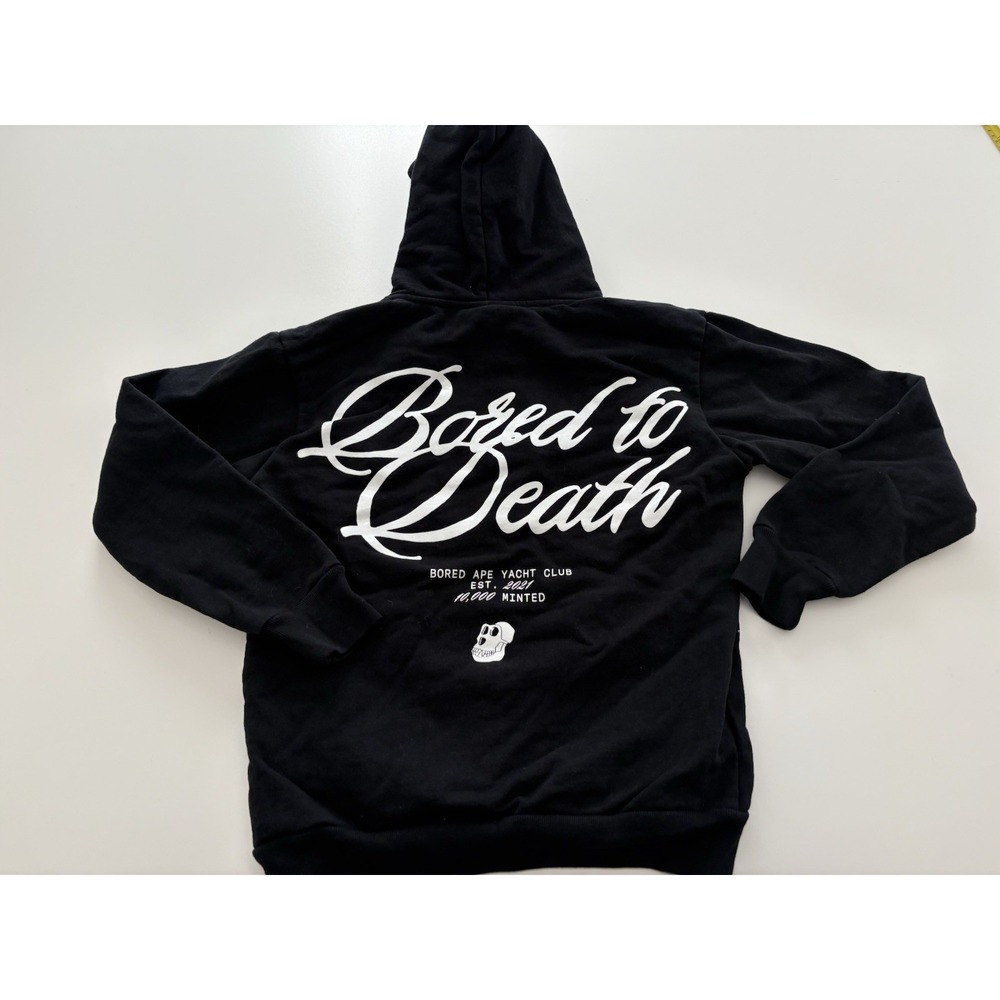 Bored Ape Yacht Club - BAYC "Bored Script" Bored To Death Hoodie SZ Small Black